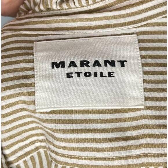 ISABEL MARANT Etoile Sz 40 8 Saoli Tan Stripe Ruffle Trim Shirt Top - Picture 3 of 10